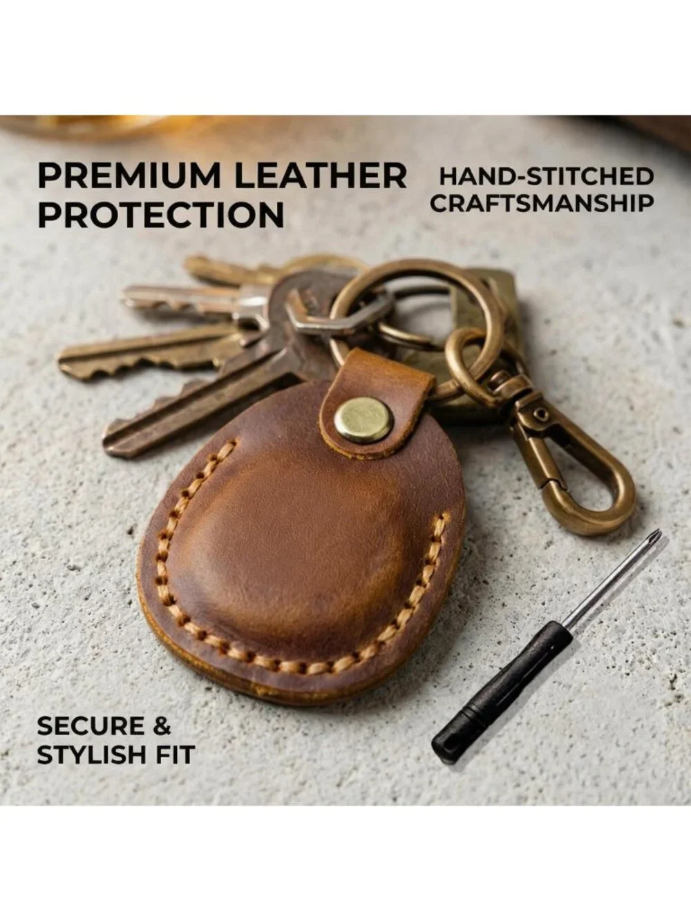 Handmade Genuine Leather Keychain Holder for Apple Airtag - 2 Pack, Stylish